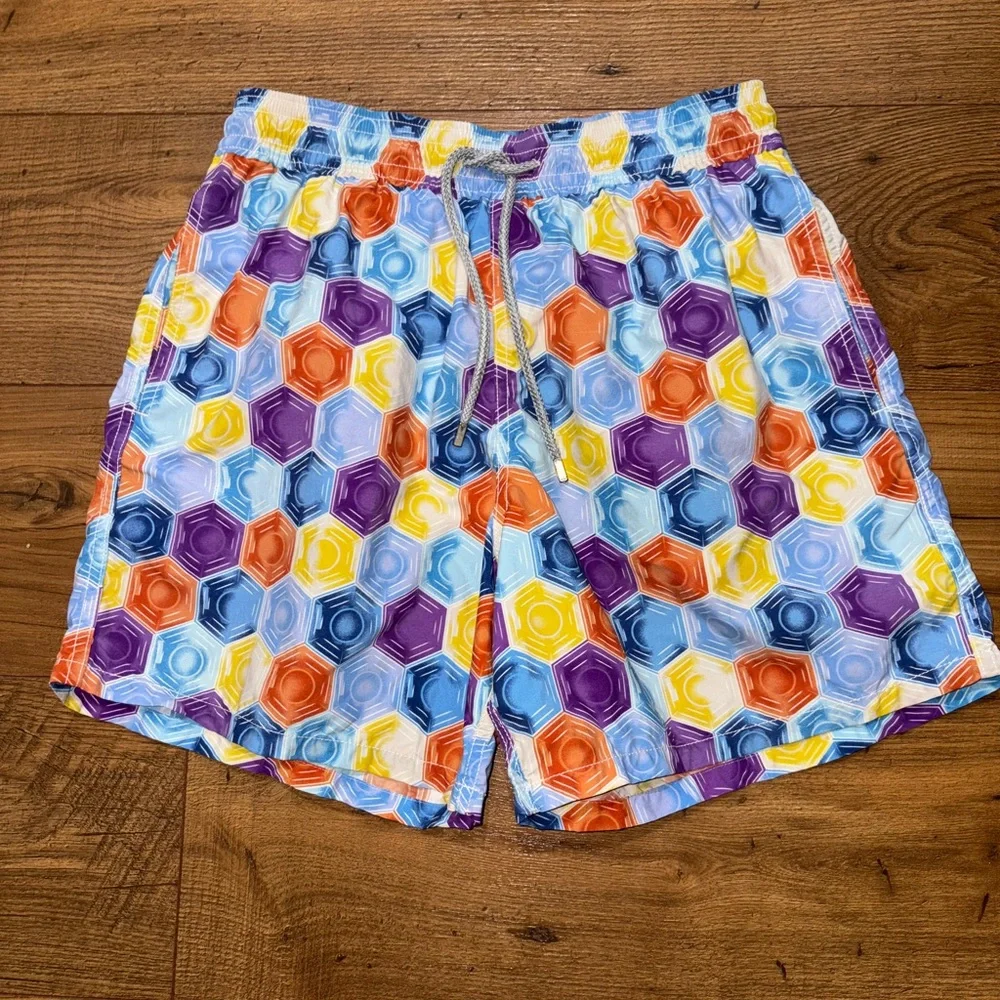 FLAWS Vilebrequin Colorful Hexagon Pattern Swim Shorts Size Large - Picture 2 of 12